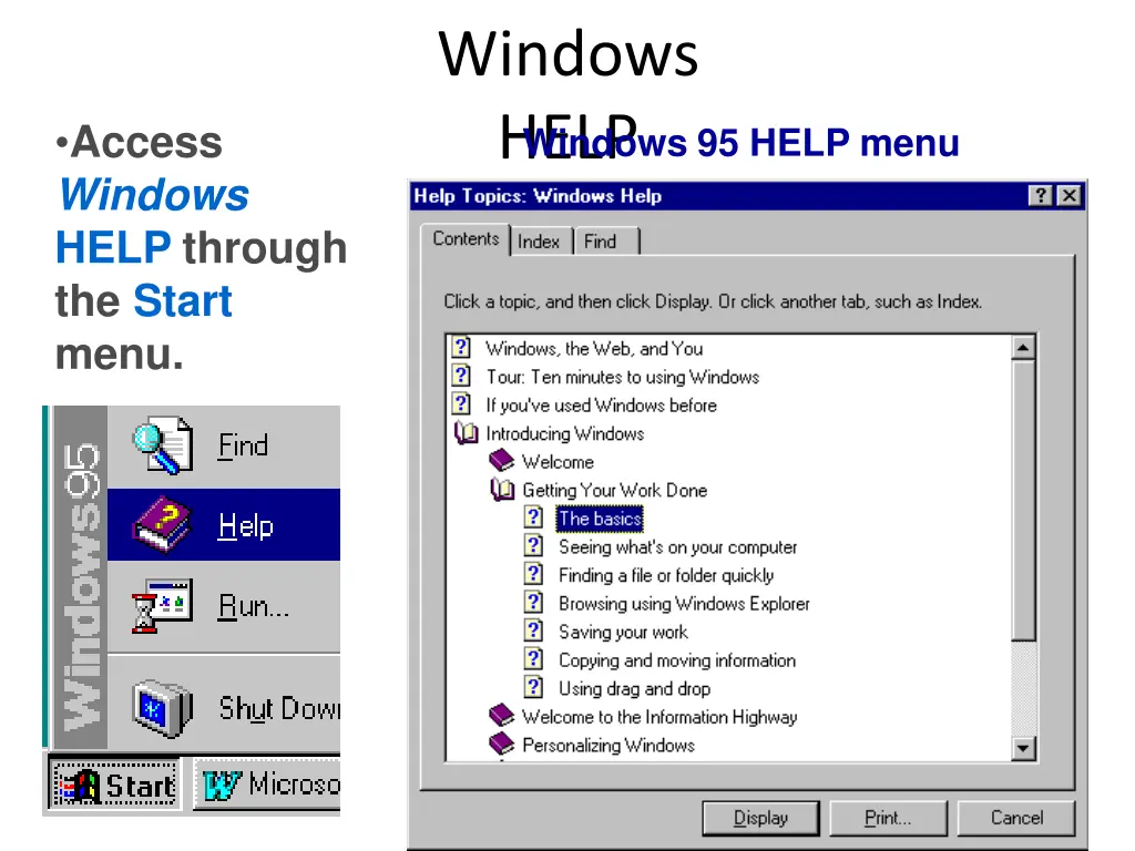 windows help windows 95 help menu