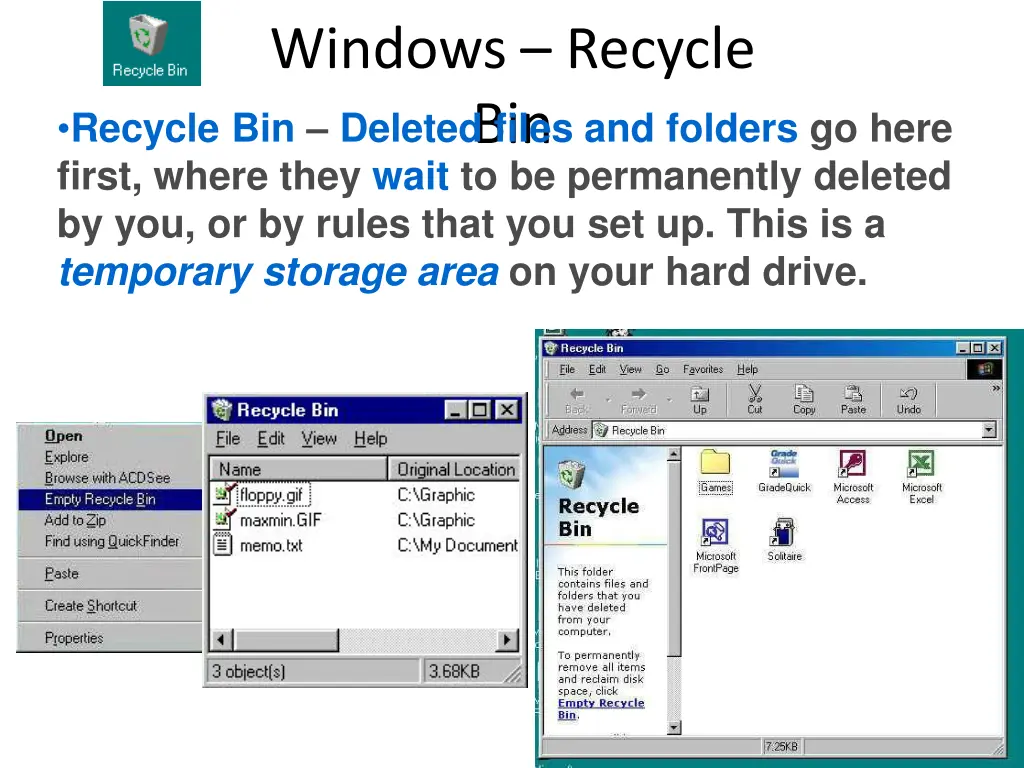 windows recycle bin recycle bin deleted files