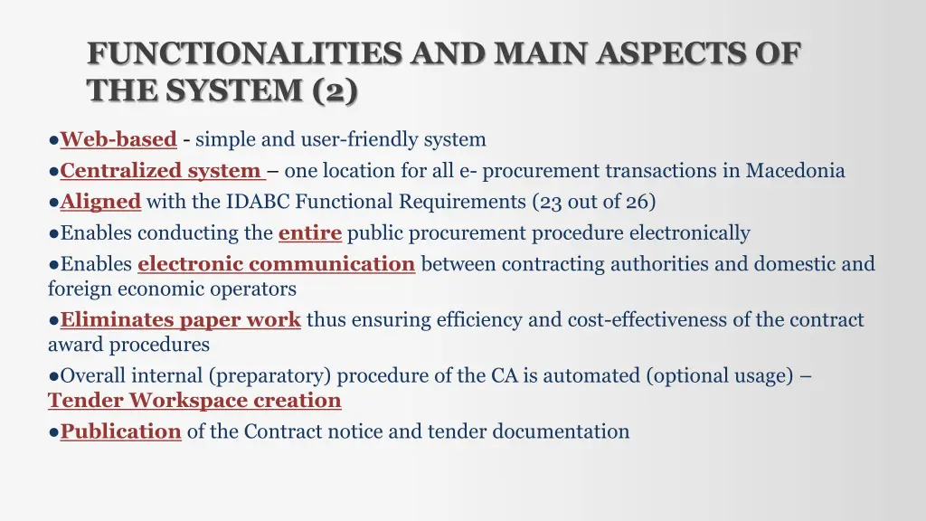 functionalities and main aspects of the system 2