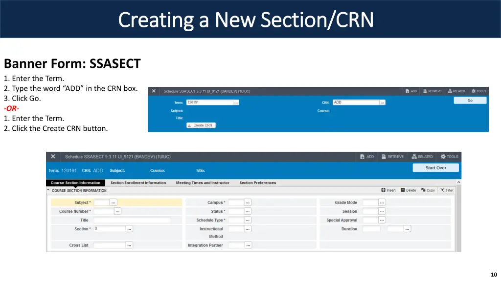 creating a new section crn creating a new section