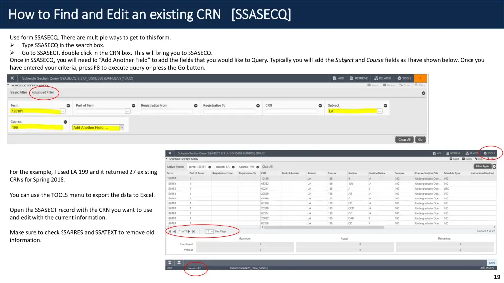 how to find and edit an existing crn ssasecq