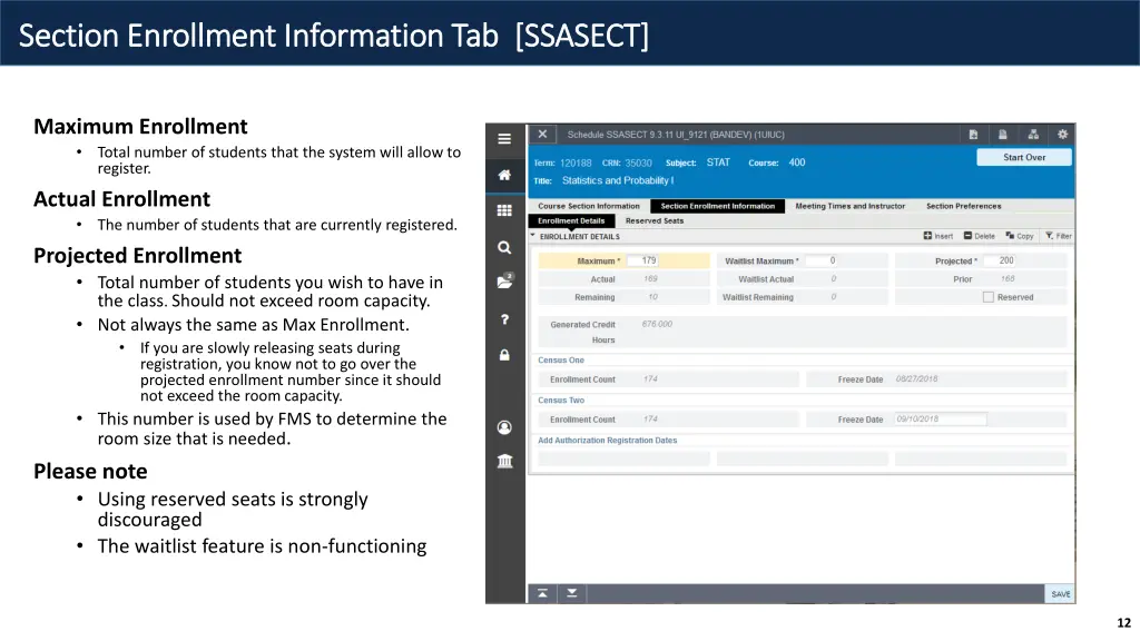 section enrollment information tab ssasect