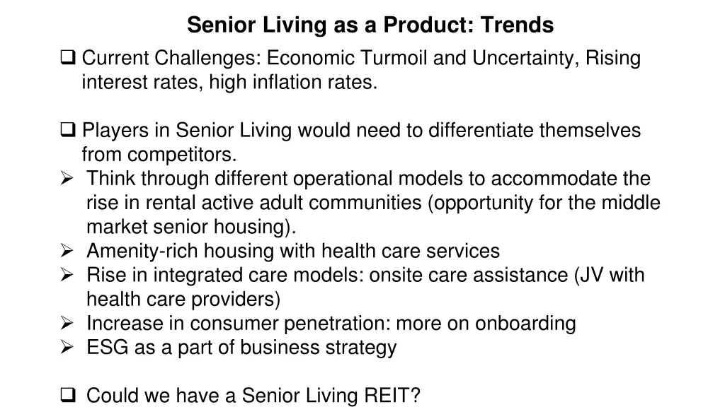 senior living as a product trends current