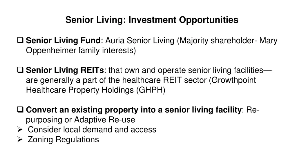senior living investment opportunities