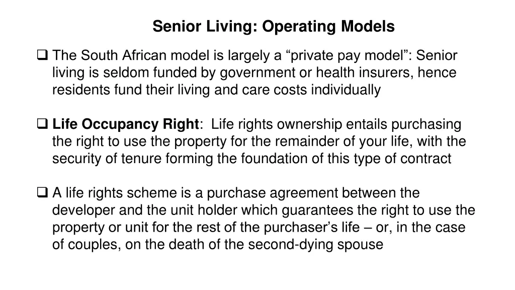senior living operating models