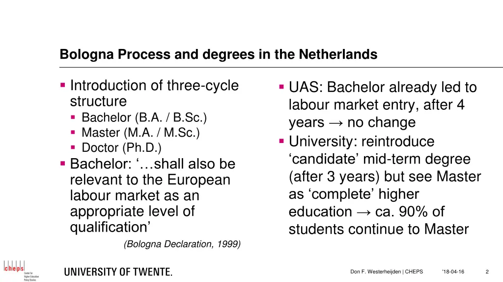 bologna process and degrees in the netherlands