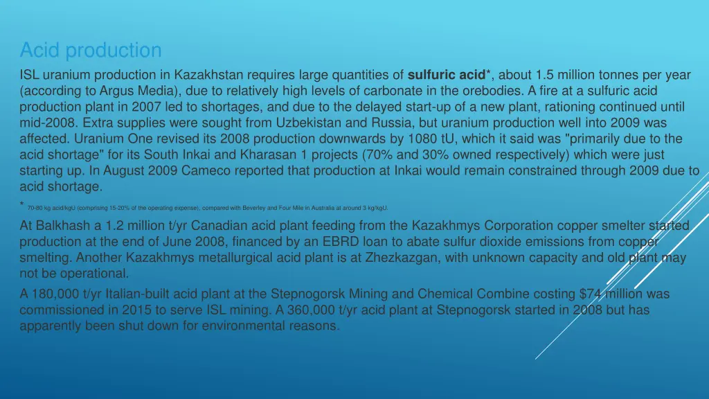 acid production isl uranium production