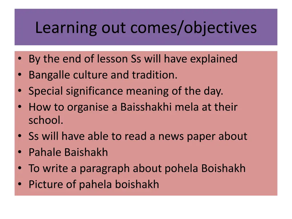 learning out comes objectives