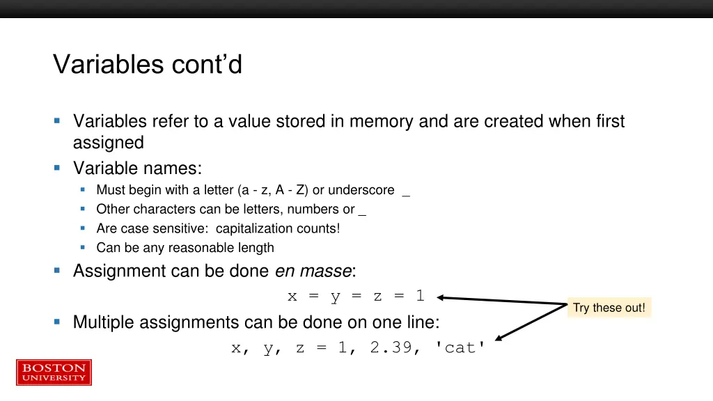 variables cont d