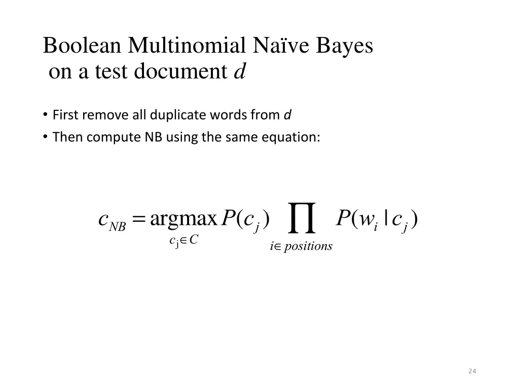 boolean multinomial na ve bayes on a test