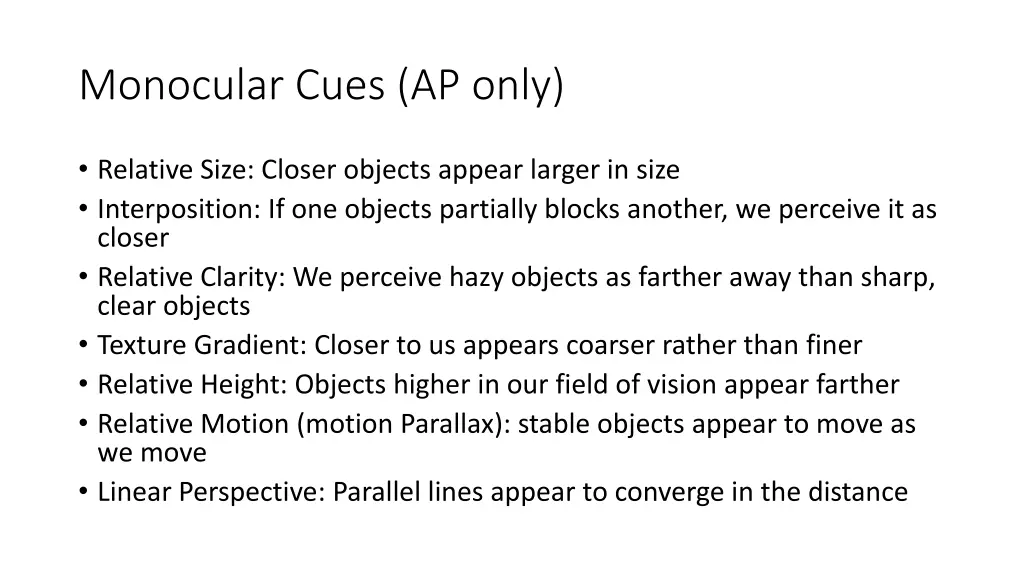 monocular cues ap only