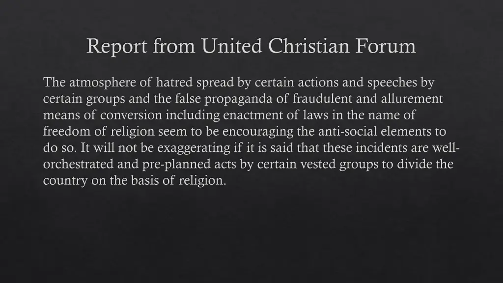 report from united christian forum 1