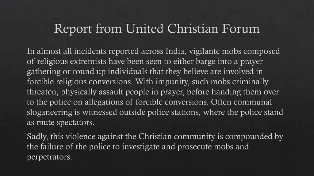 report from united christian forum 2