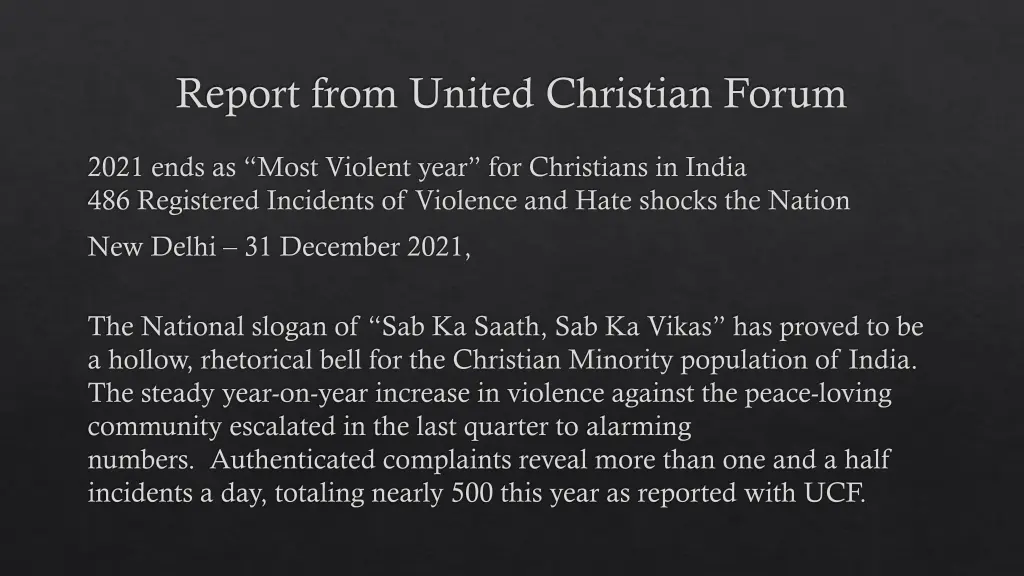 report from united christian forum