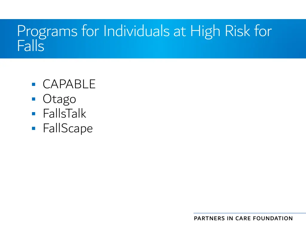 programs for individuals at high risk for falls