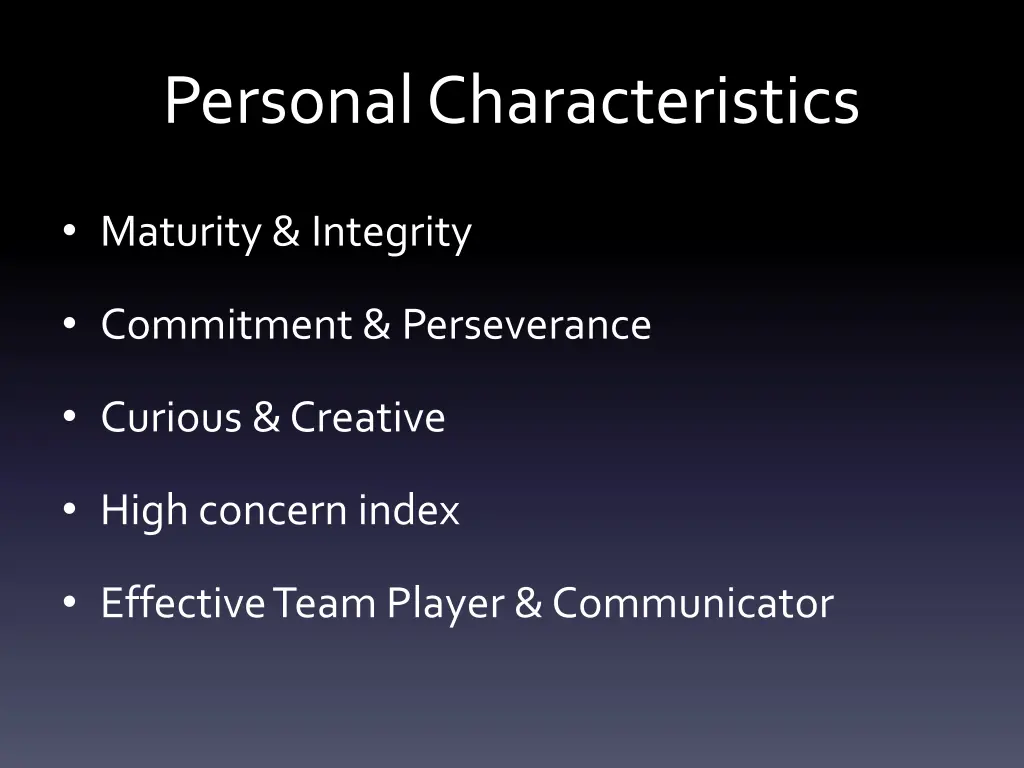 personal characteristics