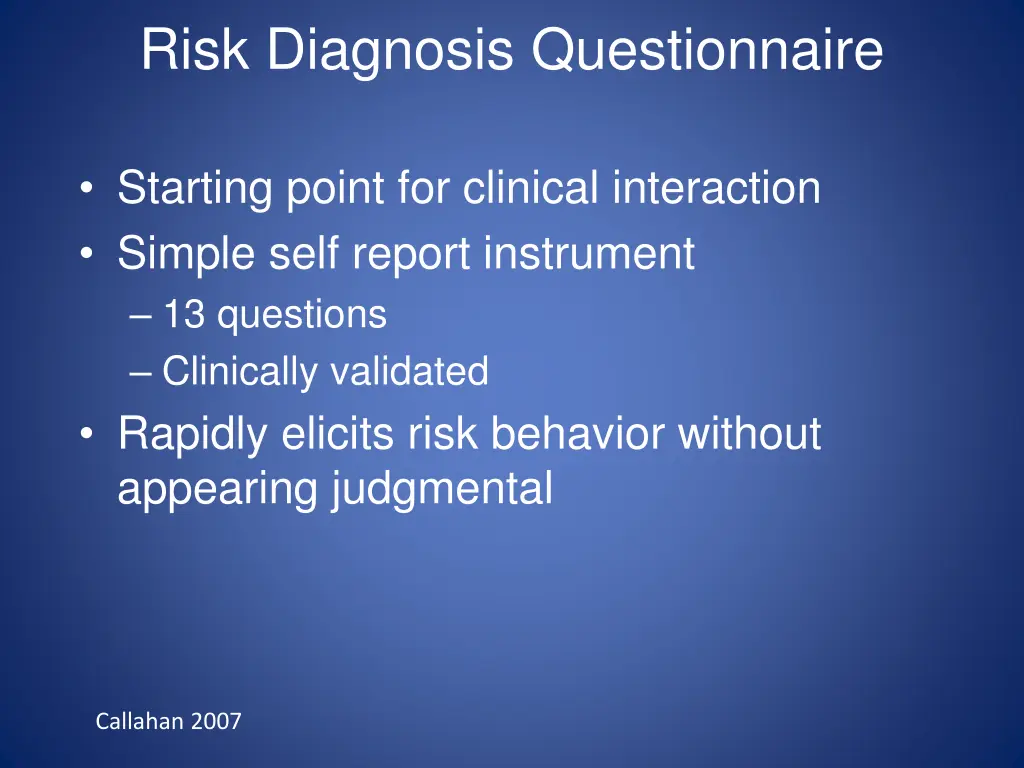 risk diagnosis questionnaire