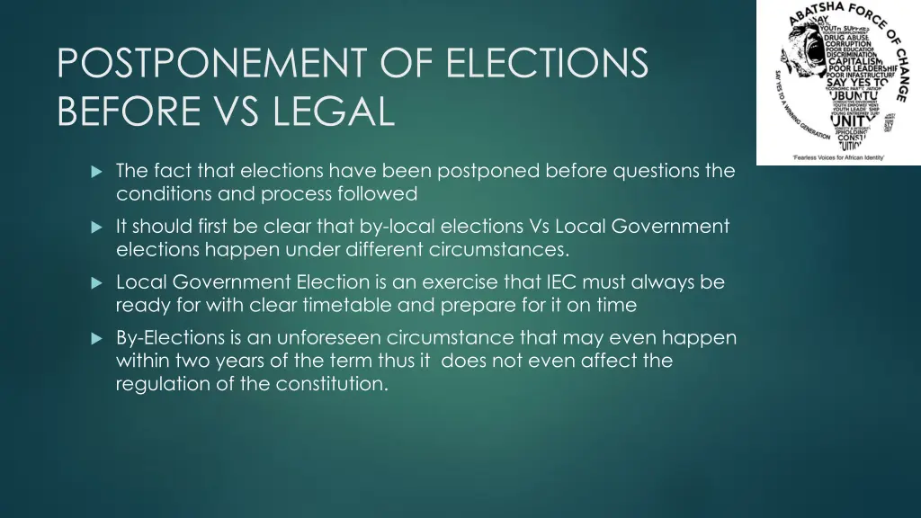 postponement of elections before vs legal