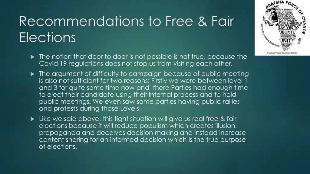 recommendations to free fair elections 1