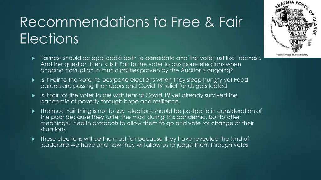 recommendations to free fair elections 2