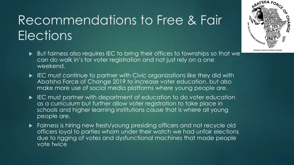 recommendations to free fair elections 3