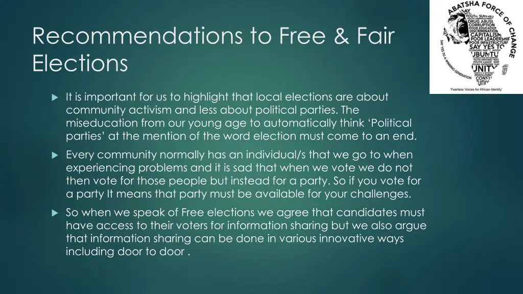 recommendations to free fair elections