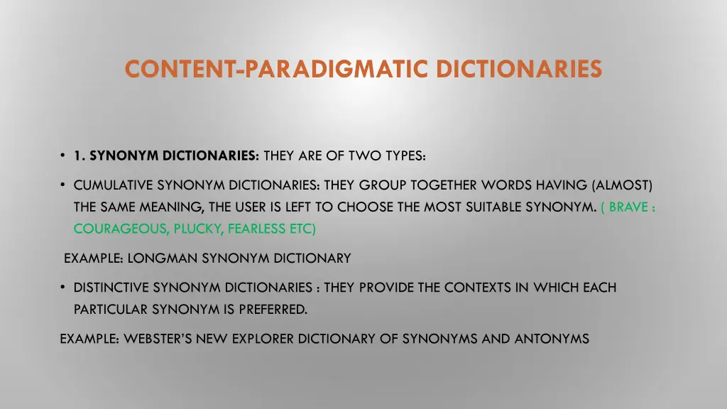 content paradigmatic dictionaries