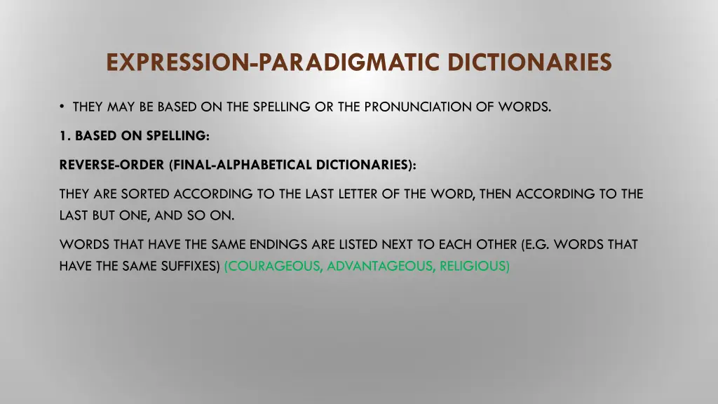 expression paradigmatic dictionaries