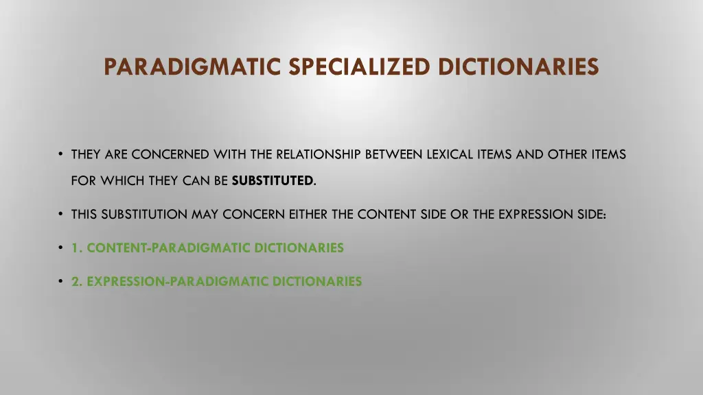 paradigmatic specialized dictionaries