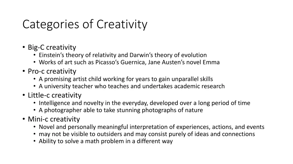 categories of creativity