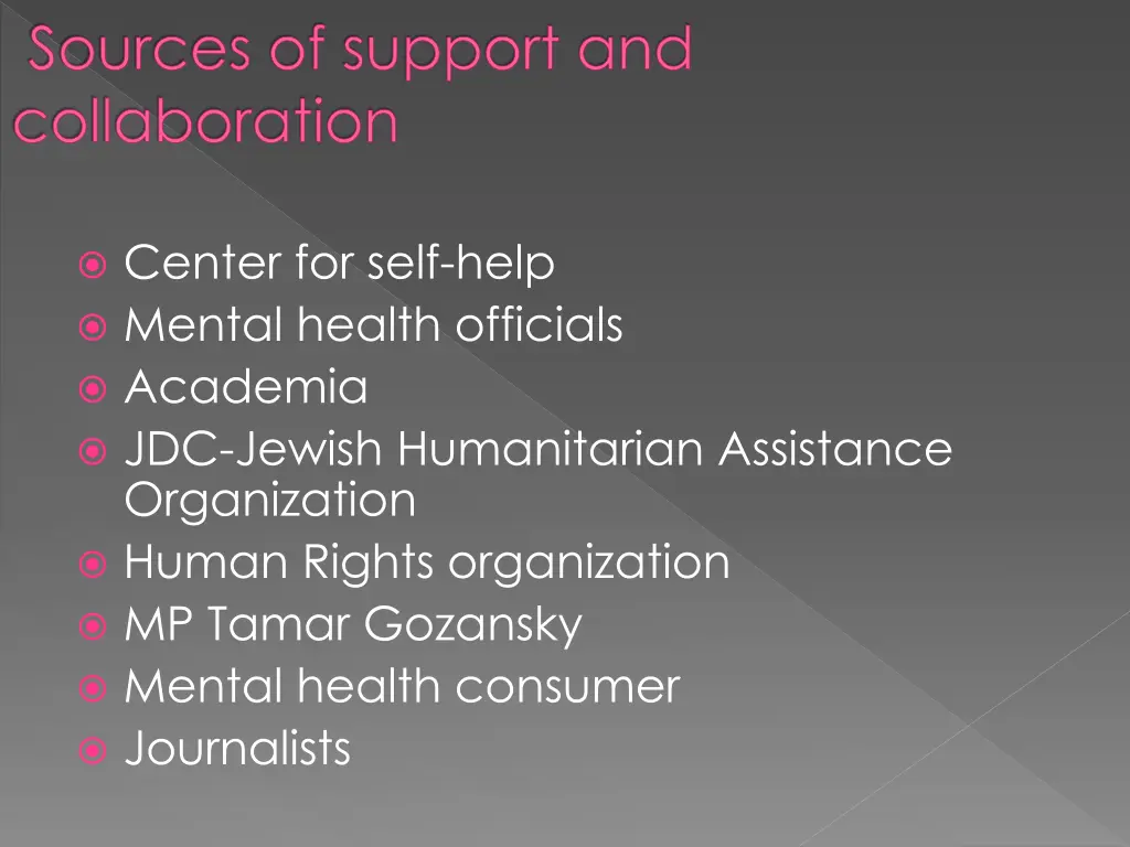 sources of support and collaboration