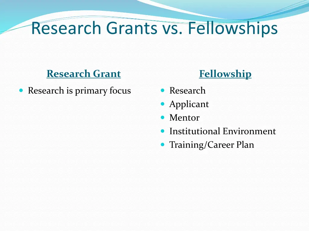 research grants vs fellowships