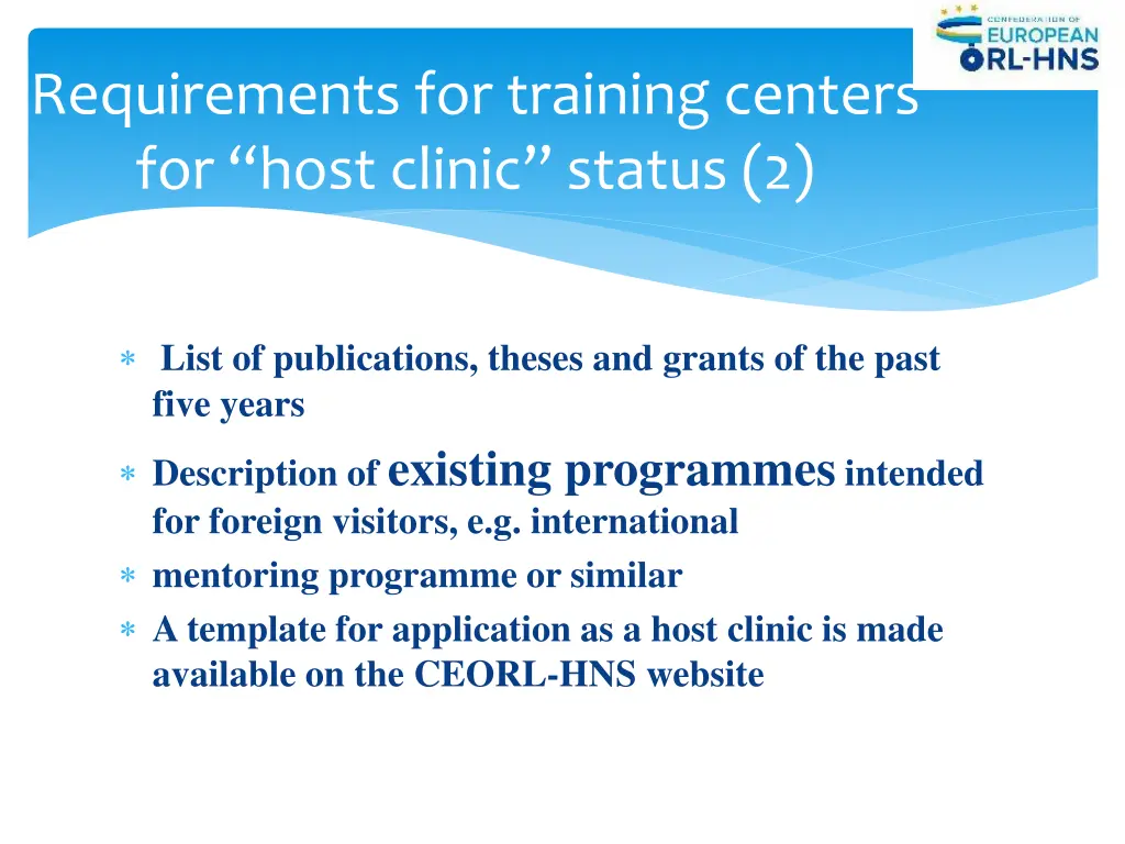 requirements for training centers for host clinic 1