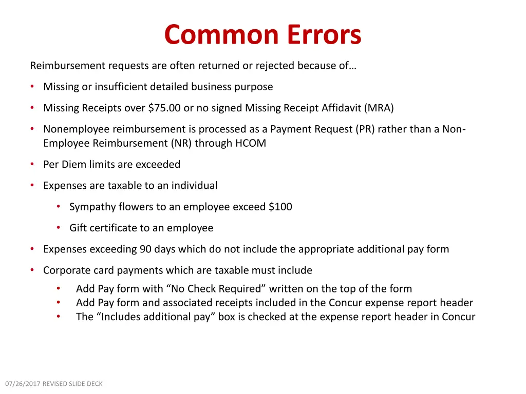 common errors