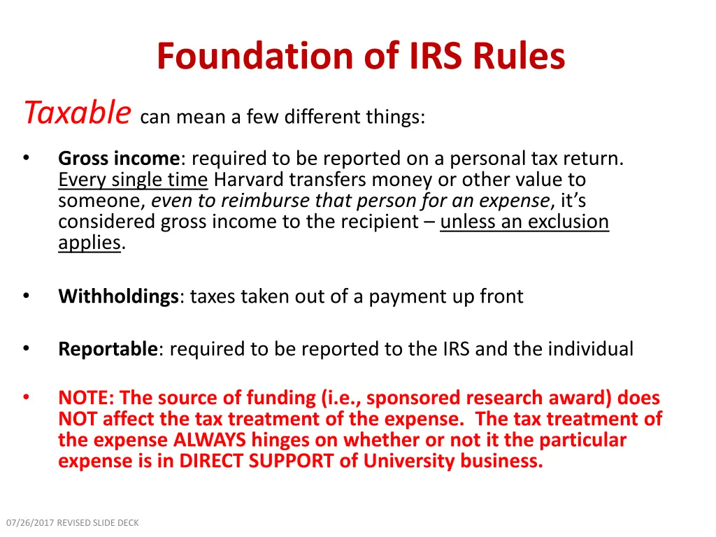 foundation of irs rules taxable can mean