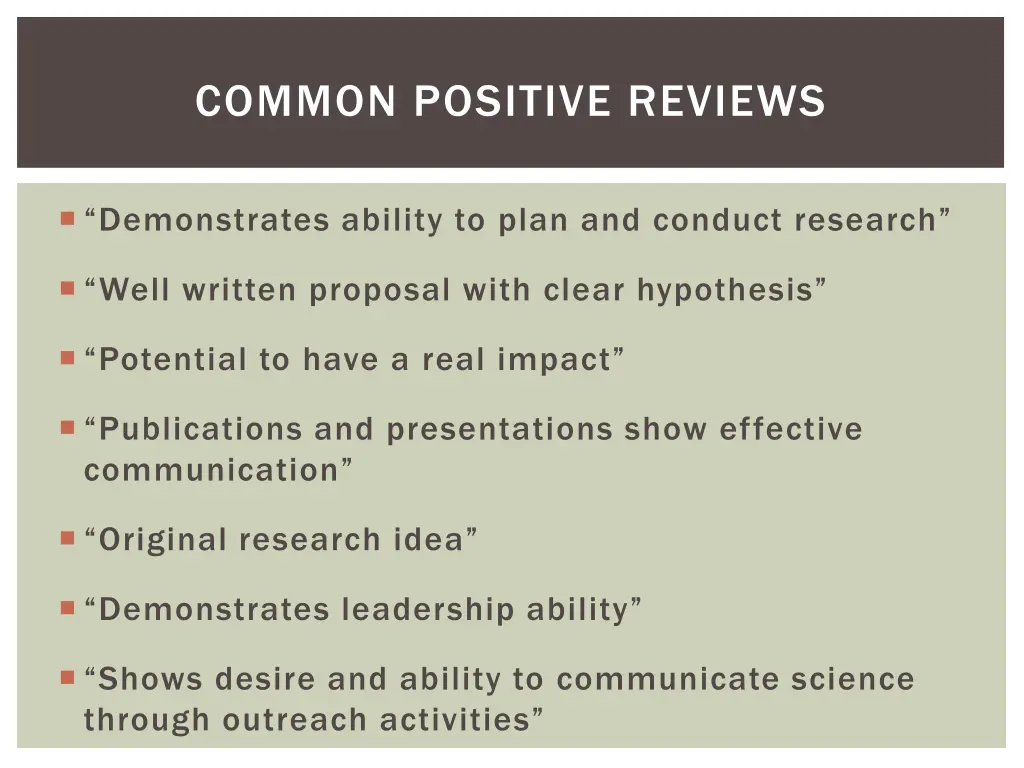 common positive reviews