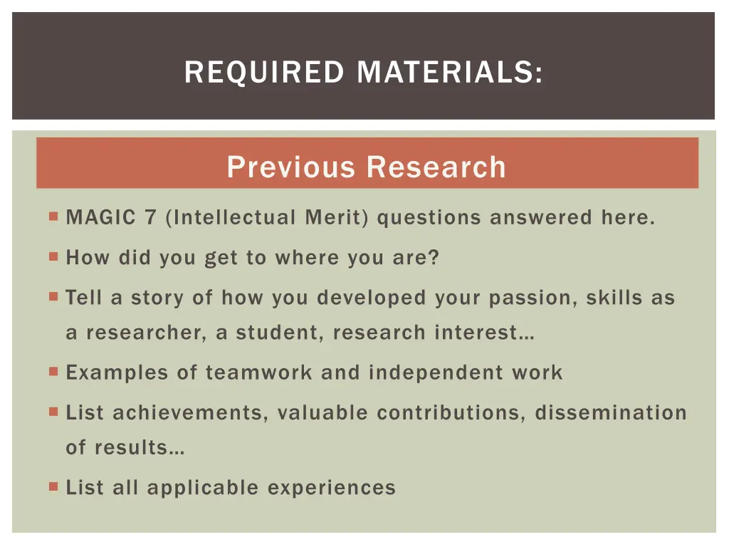 required materials 1