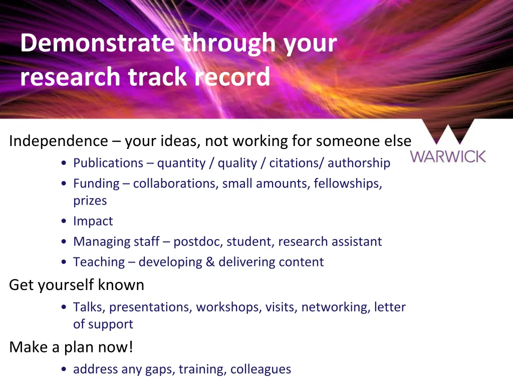 demonstrate through your research track record