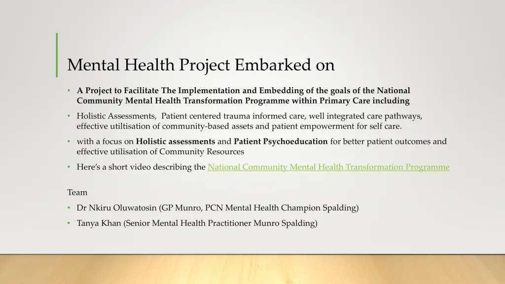 mental health project embarked on