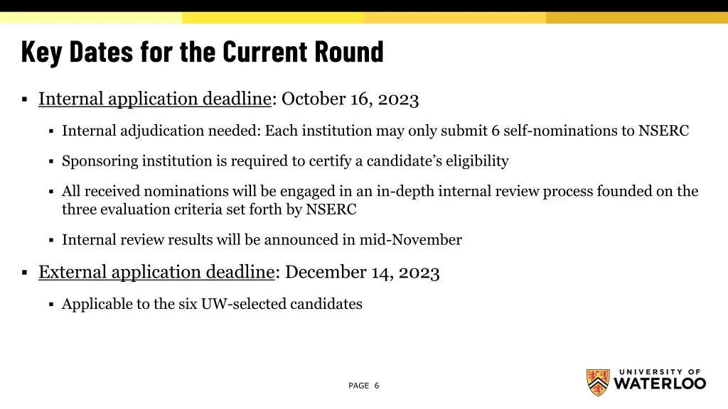 key dates for the current round