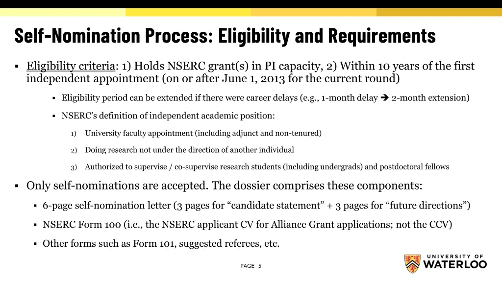 self nomination process eligibility