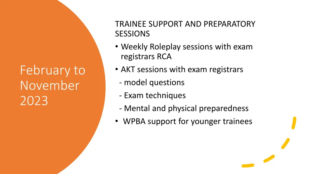 trainee support and preparatory sessions weekly