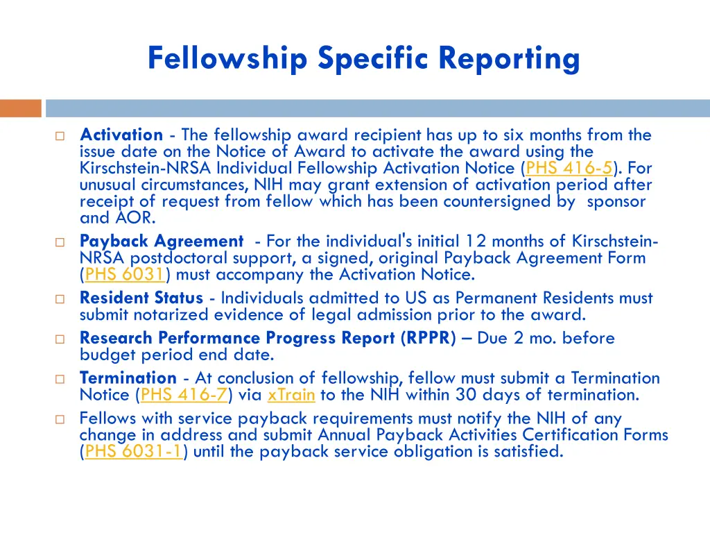 fellowship specific reporting