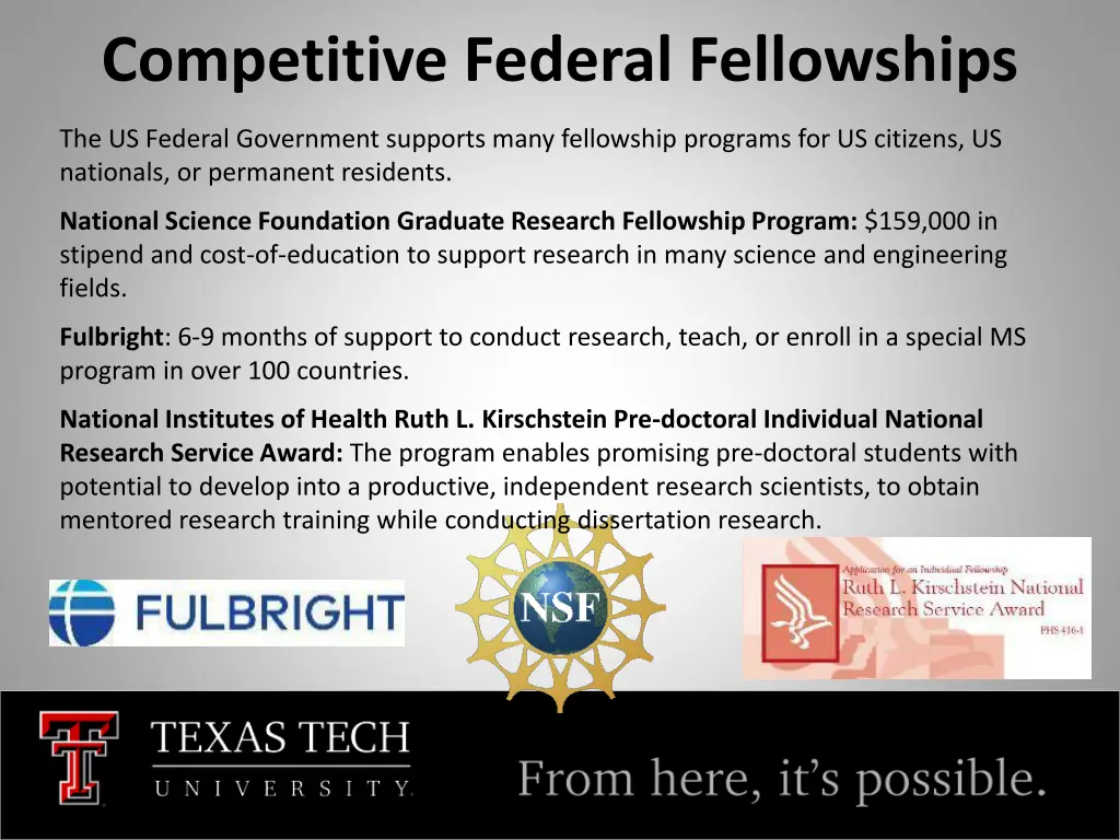 competitive federal fellowships