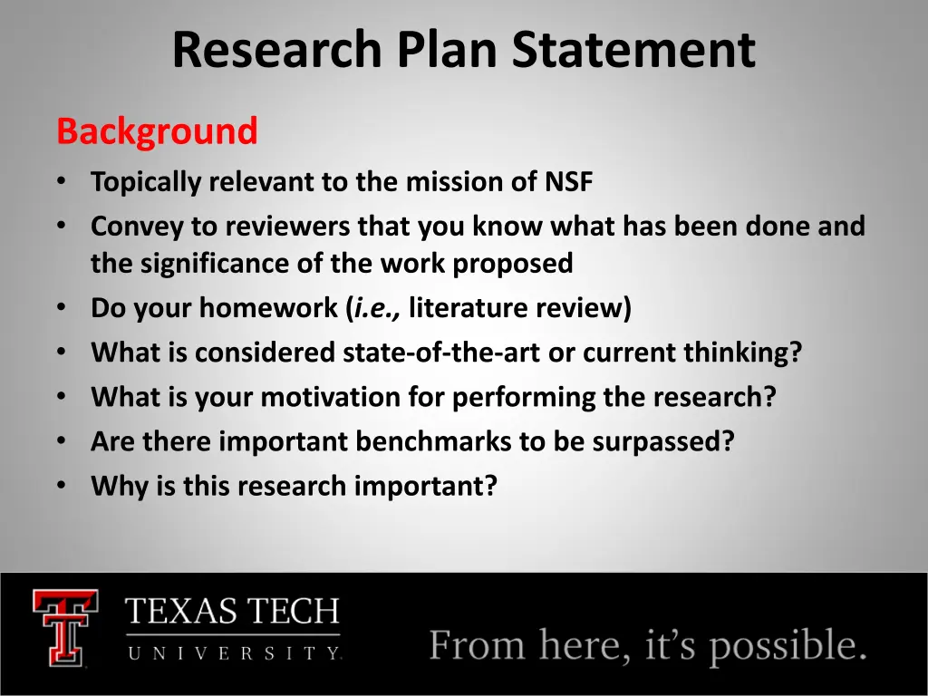 research plan statement