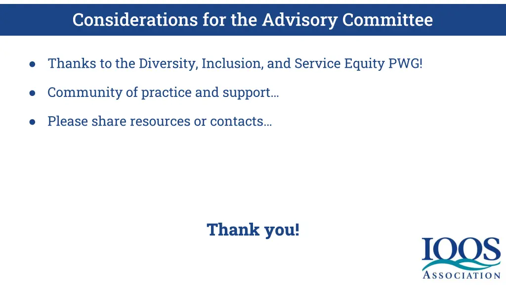 considerations for the advisory committee