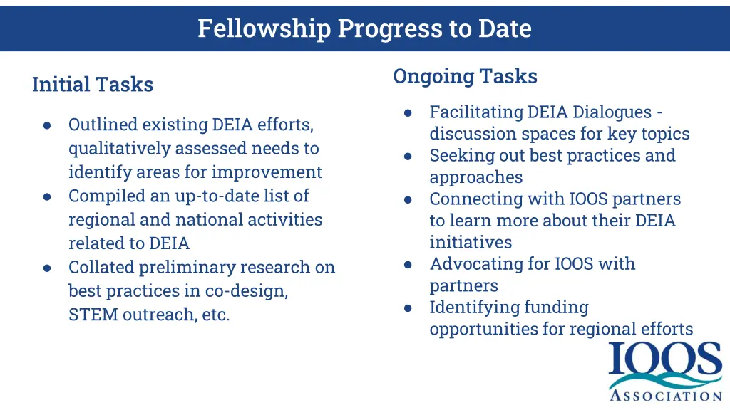 fellowship progress to date