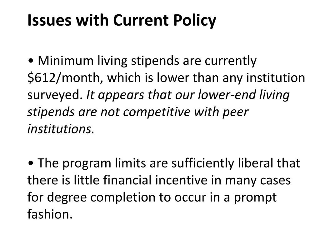 issues with current policy