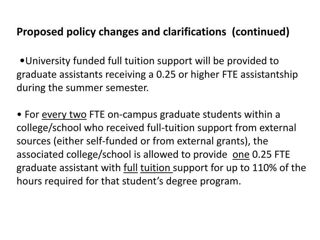 proposed policy changes and clarifications 2