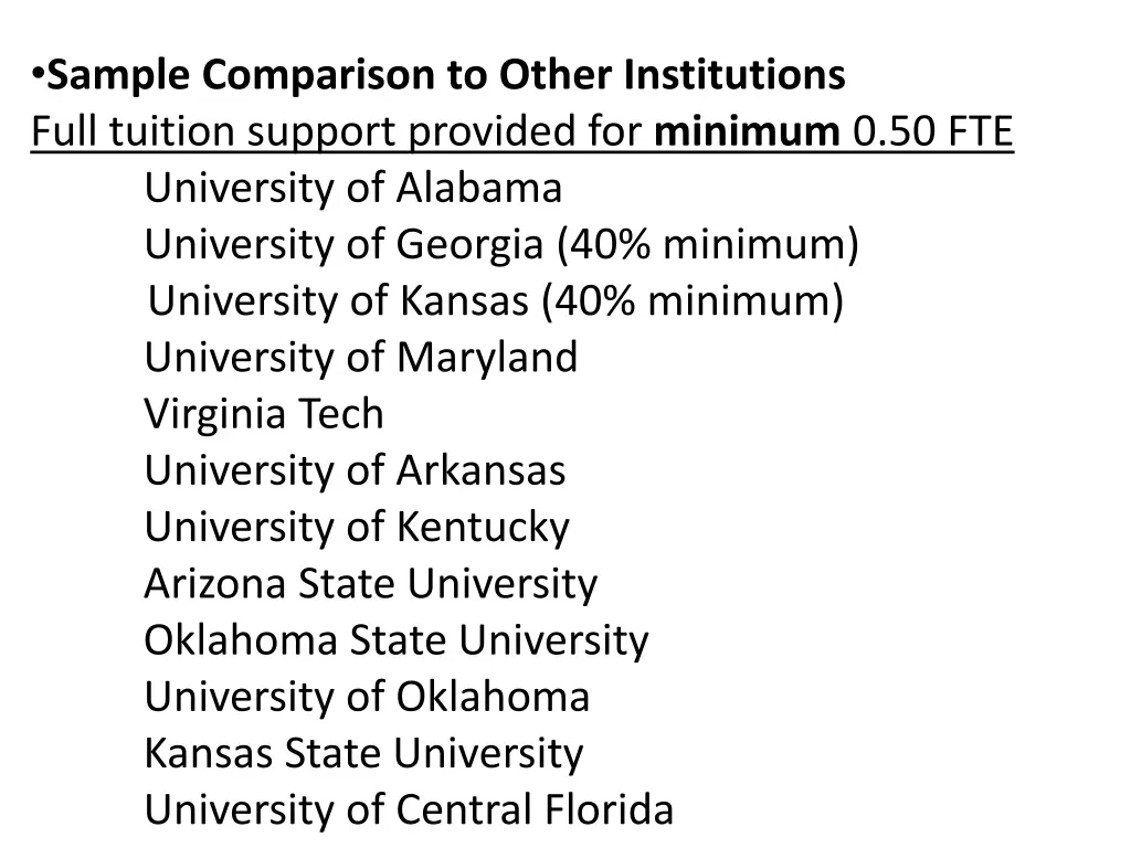 sample comparison to other institutions full